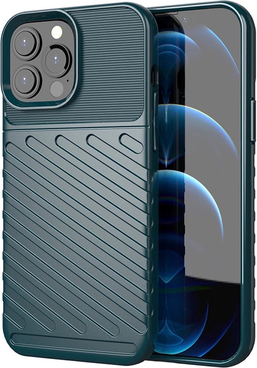 Thunder - Case, - flexibele gepantserde case, cover voor iPhone - 13 - Pro - Max, - groen