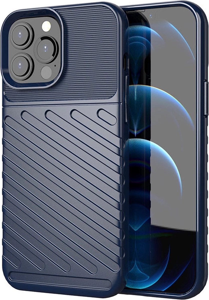 Thunder - Case, - flexibele gepantserde case, cover voor iPhone - 13 - Pro - Max, - blauw