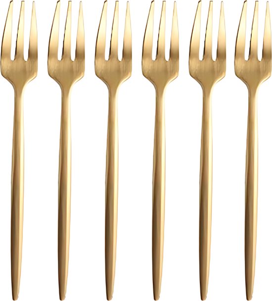 House of Husk Matte Pastry Forks - Fourchettes à dessert - Fourchettes à gâteau - Fourchettes à cocktail - 6 pièces - Acier inoxydable - Or