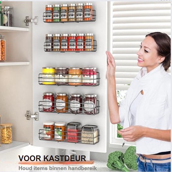 ZEONHEI 2 stuks kruidenrek, 40 x 12 x 5,5 cm, metaal kruidenrek, hangend keukenrek zonder boren, wandrek, kruidenhouder met haken en accessoires voor keuken, badkamer, zwart