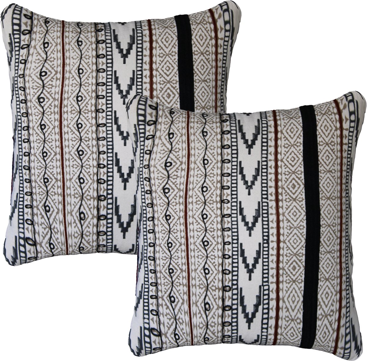 Urbane Hide Set van 2 kussenhoes 45x45 cm | Kussens woonkamer | kussensloop | sierkussens | cushion cover | katoen | Hand blocked print zwart