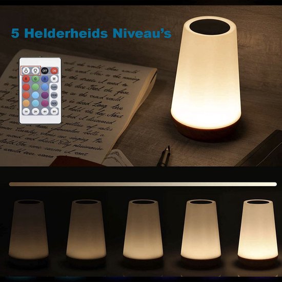 BALORS® USB Oplaadbaar Nachtlampje met afstandsbediening, Led verlichting, Wit Warm licht en 13 RGB kleuren - dimbaar - touch control - Wake-up Light - Sfeerlamp - Leeslamp - Tafellamp - Bedlamp voor baby, kinderen en volwassenen - 15 cm hoog van BALORS® — afbeelding 5