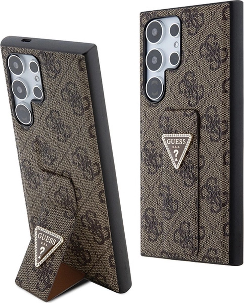 Guess - Grip - Stand 4G Triangle Strass hoesje voor Samsung Galaxy S24 Ultra - bruin