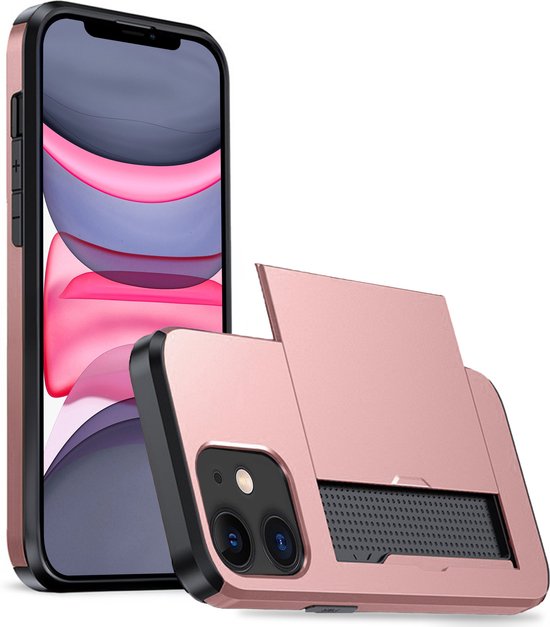 Hoesje Geschikt voor iPhone 11 Hoesje Case Pashouder Hard Cover - Hoes Geschikt voor iPhone 11 Hoesje Met Kaarthouder - Rosé goud