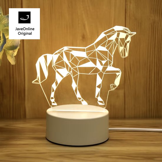 3D illusie LED lampje - Paard - Warm licht + Wit licht - Inclusief 230v stekker en schakelaar - Tafellamp - Sfeerlamp - Bureaulamp - Nachtlamp - Cadeautje - Kinderlamp - Decoratie - Dieren- Verjaardag
