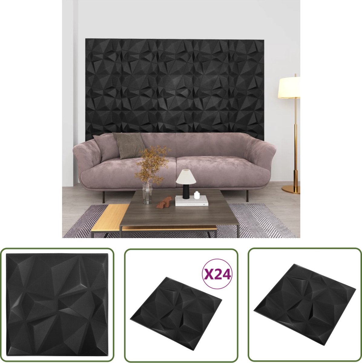 Art3dwallpanels 12 Pack 3D Wall Panel Diamond for Interior Wall Décor