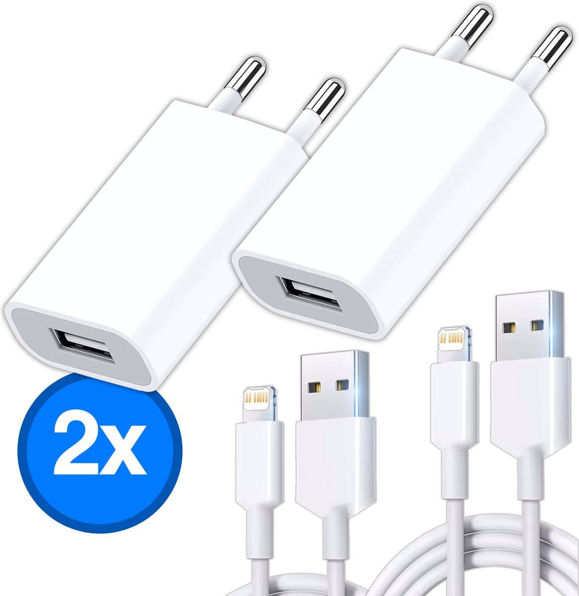 Duopack USB Oplader met 1 Meter - USB-A naar Lightning Kabels – Geschikt voor iPhone