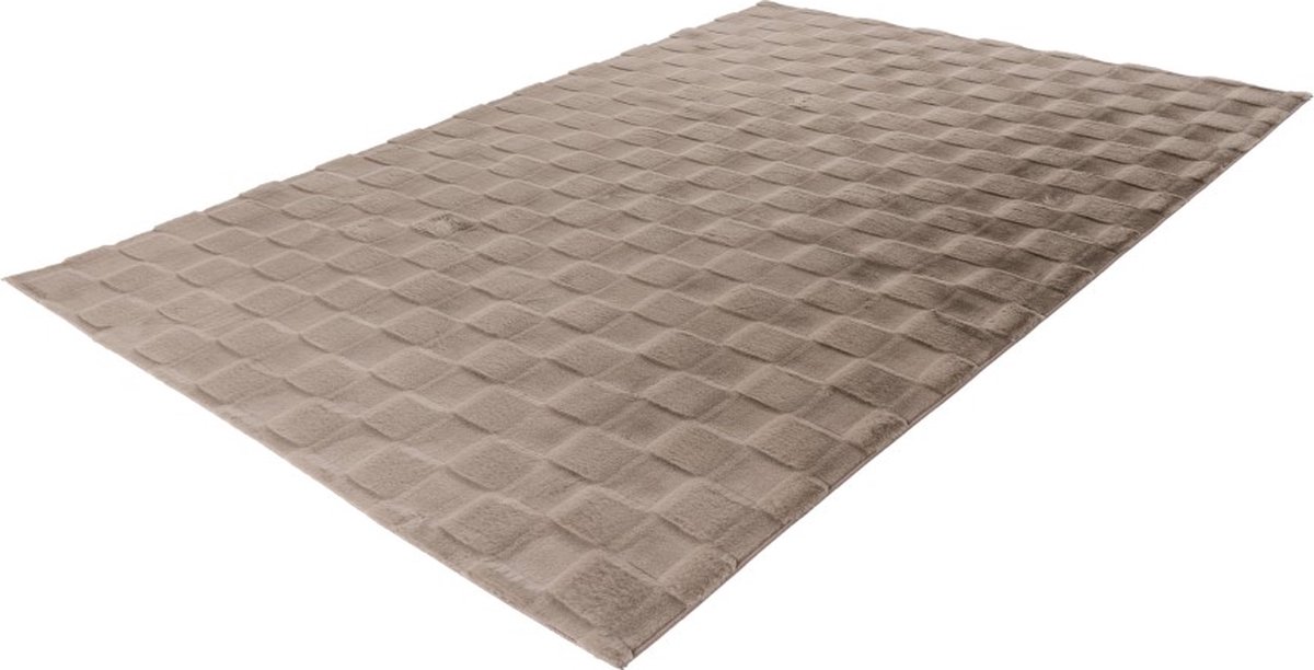 Lalee Soul - 3d Vloerkleed - Tapijt – Karpet - Hoogpolig - Superzacht - nieuwe trend comfy Fluffy - 3d blokjes- rabbit- 80x150 cm taupe