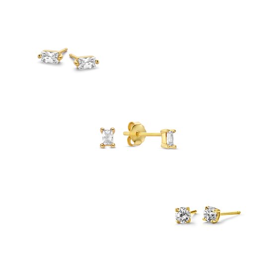 New Bling 9NB-SET038 Ensemble de Clips d'oreilles' oreilles à tige en argent - 3 paires - Earparty - Boucles d'oreilles - Zircone - 3-3,5-5 mm - Argent - Plaqué or (Plaqué or / Or sur Argent)