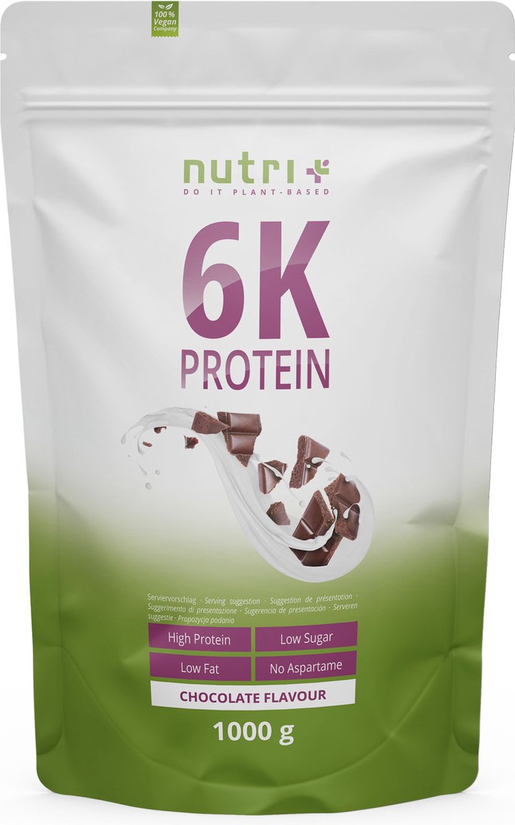 Goedkoopste nutri 6K Protein - Eiwitpoeder Chocolate - Veganistisch proteïne poeder - met eiwitten uit zes plantaardige grondstoffen - Eiwit Shake - 1000 g