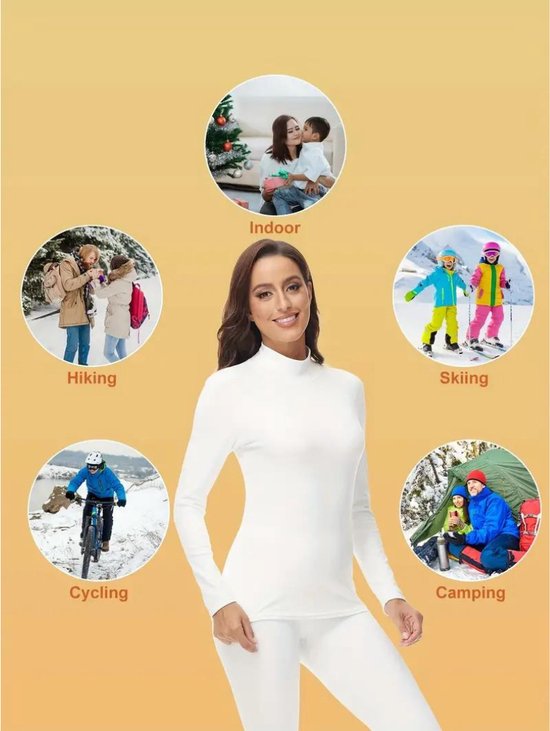 Livano Vêtements thermiques Femme - Pantalon thermique - Ensemble thermique - Leggings thermiques - Hiver - Chemise thermique - Blanc ivoire - S