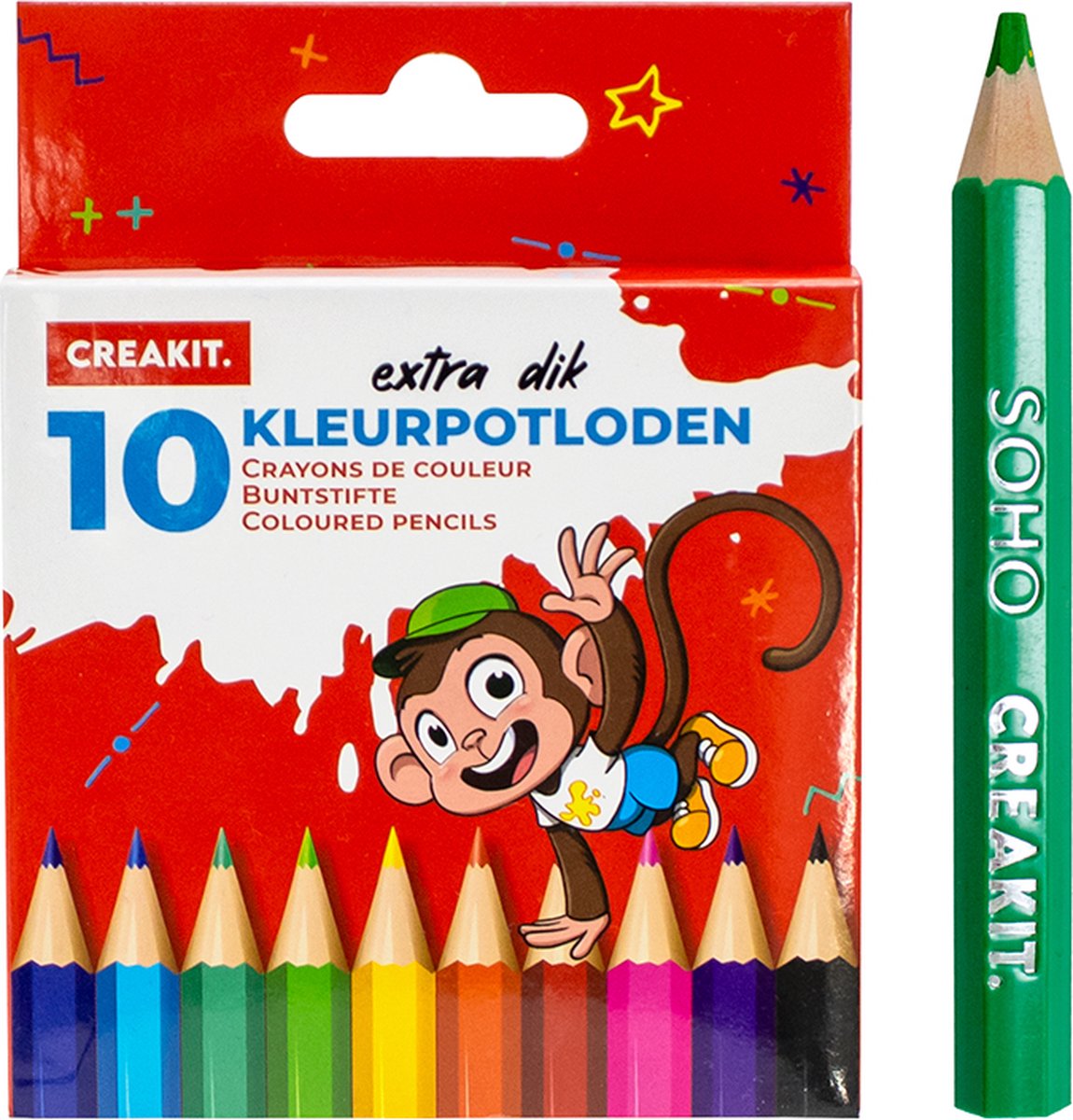 CREAKIT. Kleurpotloden Kort–dik – 10 Stuks – Potloden Tekenen – Potloden Kinderen – Potloden Set – Hout – Meerkleurig