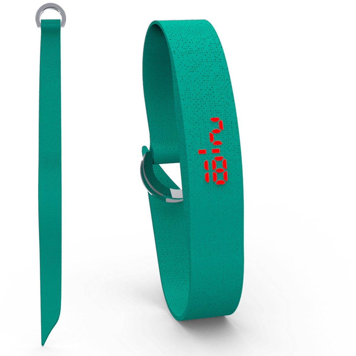 TOO LATE - Digitaal horloge - Fabric - katoenen band - Emerald
