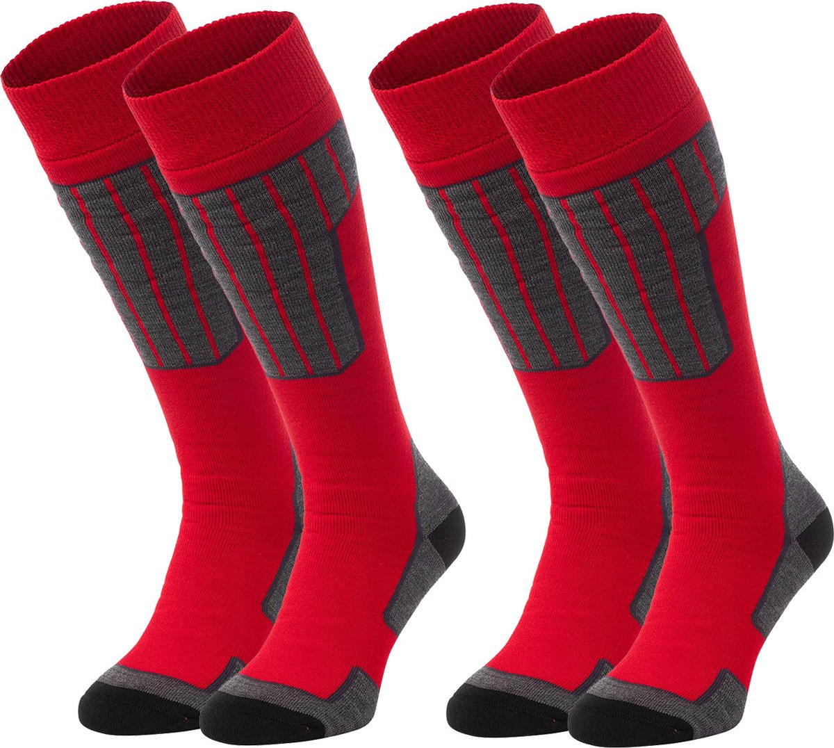 NOMAD® Skisokken Essential 2-Pack 35/38 Warme sokken Dames Heren Lange Huissokken Wandelen Sporten Knie Kousen Goede vochtafvoer Rood