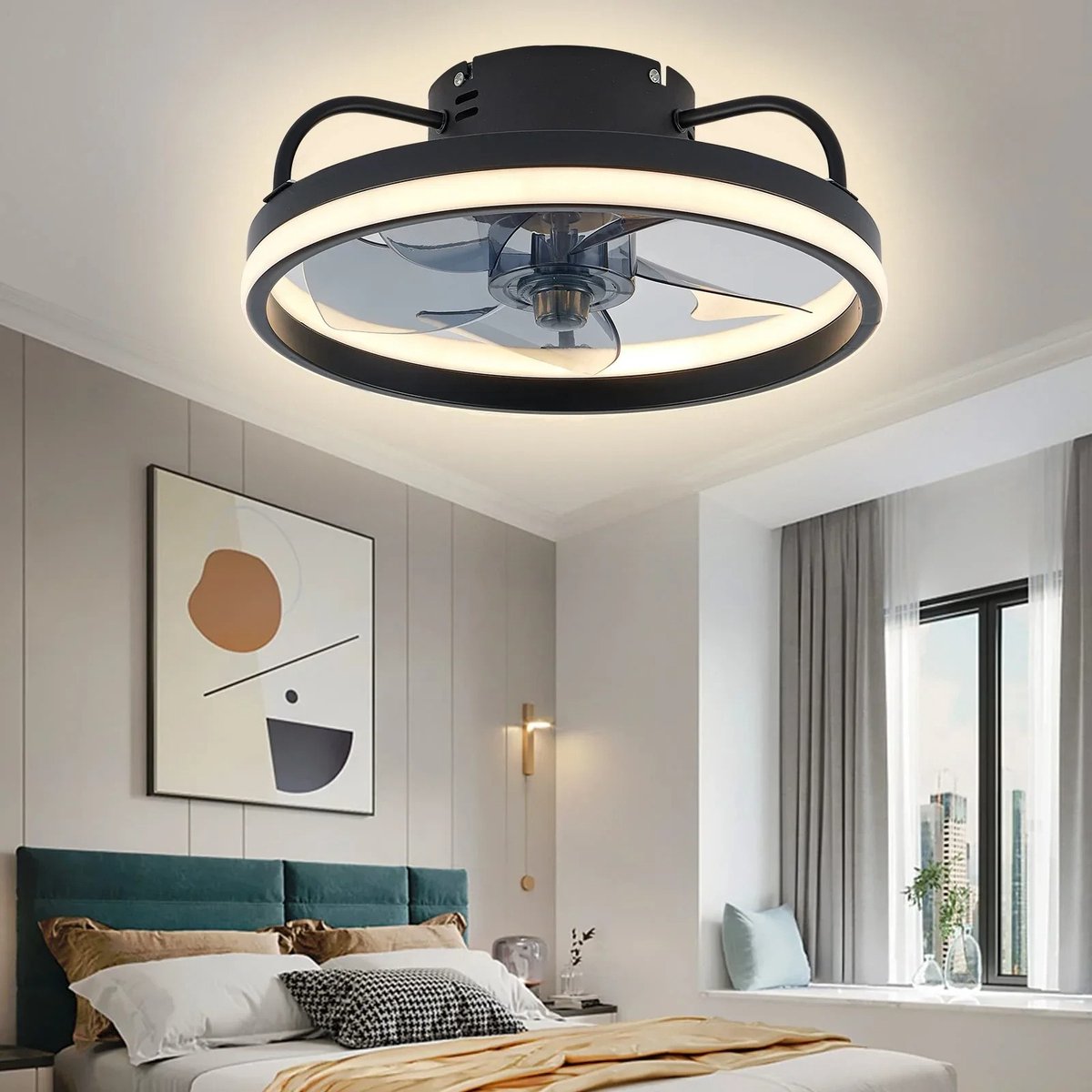 Zwarte Plafondventilator met Verlichting - Ventilator Lamp Plafond - Kroonluchter Ventilator - LED lamp - Stille ventilator - Afstandsbediening - Dimbaar - Woonkamer Lamp - Ventilator Lampen - Slaapkamer lamp - Eetkamerlamp thumbnail 3