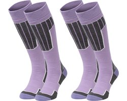 NOMAD® Skisokken Essential 2-Pack | 39/42 Lila | Warme sokken Dames / Heren | Lange Huissokken / Wandelen / Sporten | Knie Kousen | Goede vochtafvoer