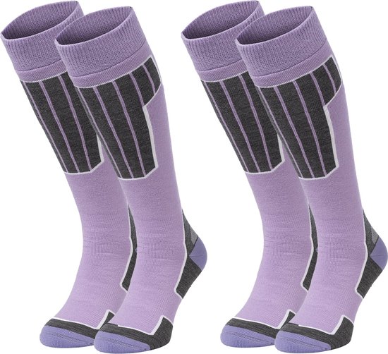 NOMAD® Skisokken Essential 2-Pack | 39/42 Lila | Warme sokken Dames / Heren | Lange Huissokken / Wandelen / Sporten | Knie Kousen | Goede vochtafvoer