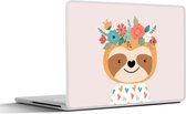 Laptop sticker - 10.1 inch - Luiaard - Bloemen - Dieren - 25x18cm - Laptopstickers - Laptop skin - Cover