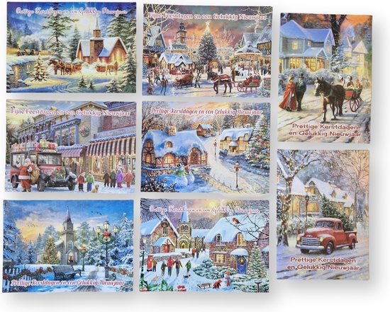 20 Luxe Kerst- en Nieuwjaarskaarten 2 x 10 dubbele kaarten met enveloppen - serie Traditioneel