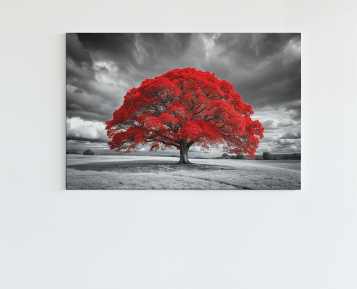 Trendex Global Canvas Schilderij - Bomen - Rode Boom - 60x40x2 cm Rood