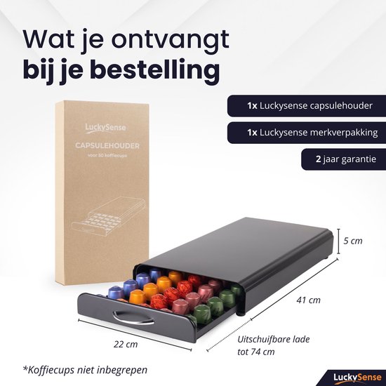 Capsulehouder met Lade – Koffiecups houder – Geschikt voor Nespresso – 50 Cups - RVS - Zwart