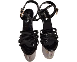 JUMEX-EROTIC PUMP-GLAZEN PLATEU-015CM HEEL-BLACK/FLOWER-38