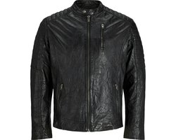 Jack & Jones - Heren Jas zomer Richard Leather Jacket - Zwart - Maat XL