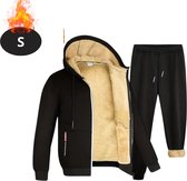 Livano Thermokleding Heren - Thermobroek - Thermoset Fleece - Met Capuchon - Thermolegging - Winter - Thermojack - Zwart - S