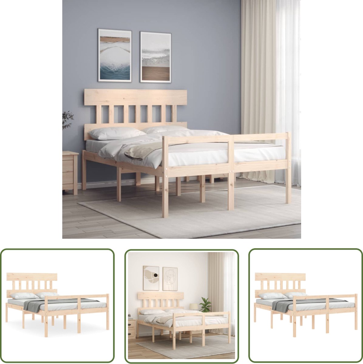 The Living Store Bed Massief Grenenhout - Functioneel - Bedframe - 205.5 x 125.5 x 81 cm - Onbehandeld