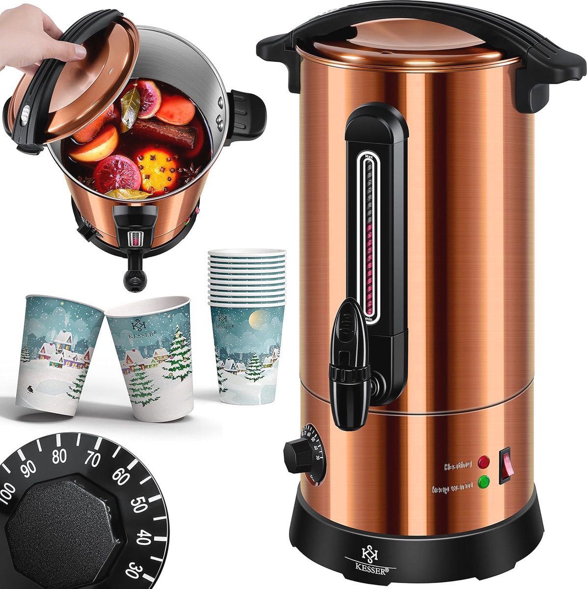 Glühweinketel 10L RVS met Beker Set - Glühweinmaker en Warme Dranken Dispenser