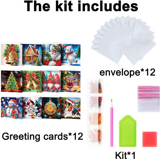 Diamond Painting Kerstkaarten - Kerst - 12 stuks inclusief enveloppen ...