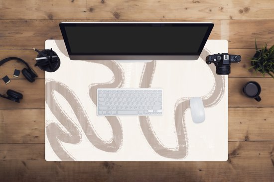 Muismat XXL 90x60 cm - Bureau onderlegger - Bureau mat Abstract - Moderne kunst - Beige - Bureaumat - Gaming mousepad xl - Bureaulegger groot - Computer deskmat
