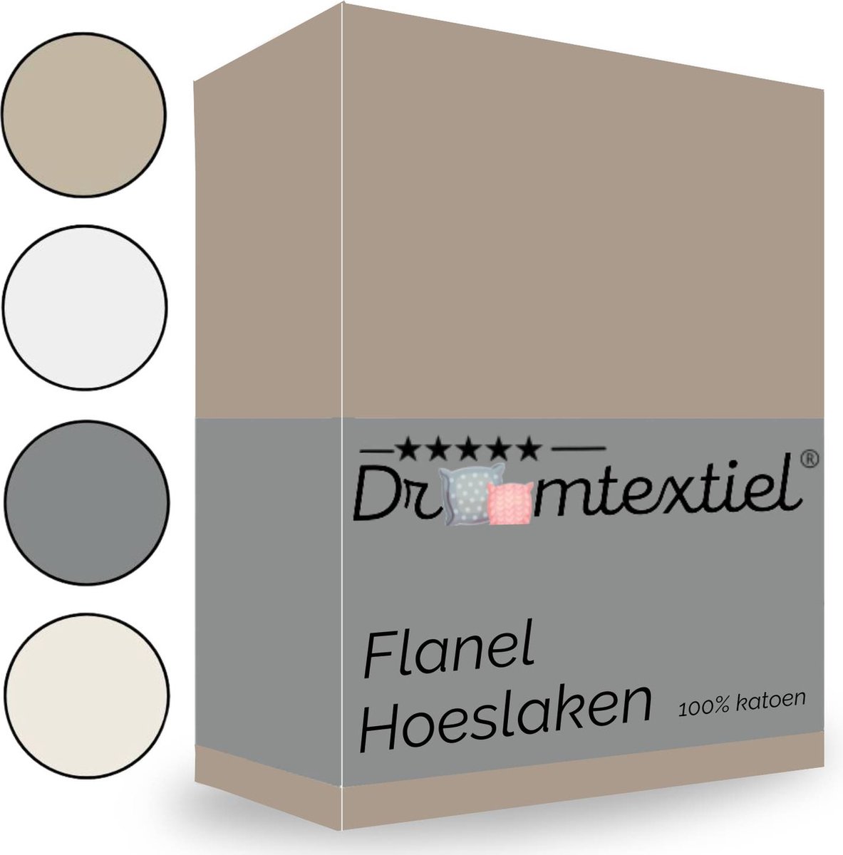 Droomtextiel Hoeslaken Flanel Taupe - 160x200 cm - Superzacht - 100% katoen