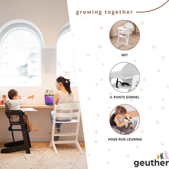 Geuther Filou - Houten Kinderstoel - Kinderzetel - Baby Eetstoel voor aan Tafel - Kinderstoeltje voor peuter - 3-punts gordels - Hoge babystoel - Wit van Geuther — afbeelding 3