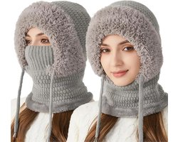 3-in-1 Dames Muts , Sjaal & Gezichtsmasker, dames, winter, warme capuchonsjaal, winddichte damesmuts, koudebescherming, skimuts, wintermuts, geschikt voor bergbeklimmen, skiën, motorrijden, winddicht masker - 1Stuks grijs hoedomtrek 55-60cm