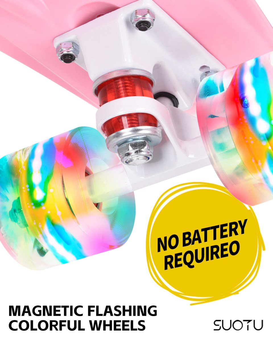 Suotu Skateboard - Wielen met LED-verlichting - ABEC-9 - Tot 50 kg - Skateboard Meisjes/jongens – Skateboard Volwassenen - Roze — afbeelding 7