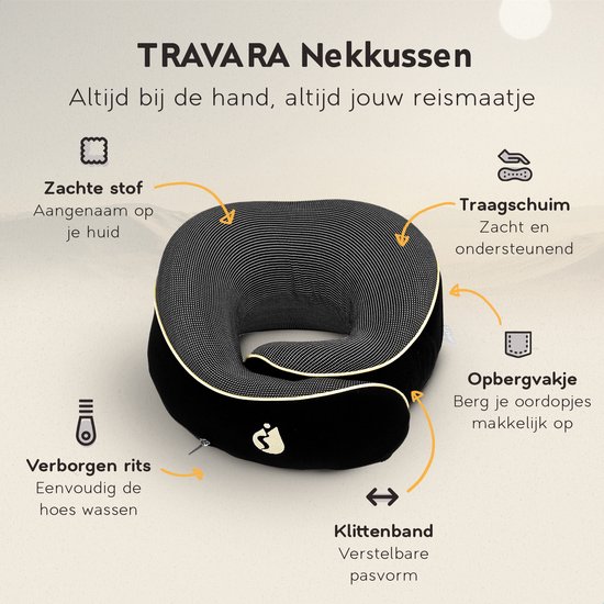 TRAVARA Oreiller De Nuque Réglable 360° En Mousse Mémoire De Forme - Coussin Voyage Compact Pour Avion, Voiture, Train - Soutien Cou Ultime Anti-Douleur