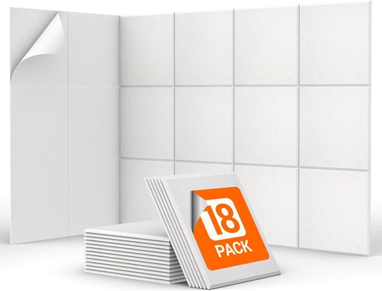18 Pack Acoustic Panels Self-Adhesive, 30 * 30 * 1cm Square Soundproofing Panels for Walls, Noise Reducing Insulation Treatment Wall Panel Sound Absorbing Padding, White