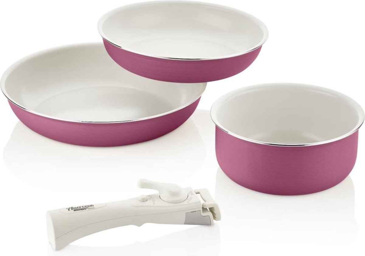 Bondy – Aluminium Pannenset – 3in1 – Inductie Geschikt – Set van 3 – Roze