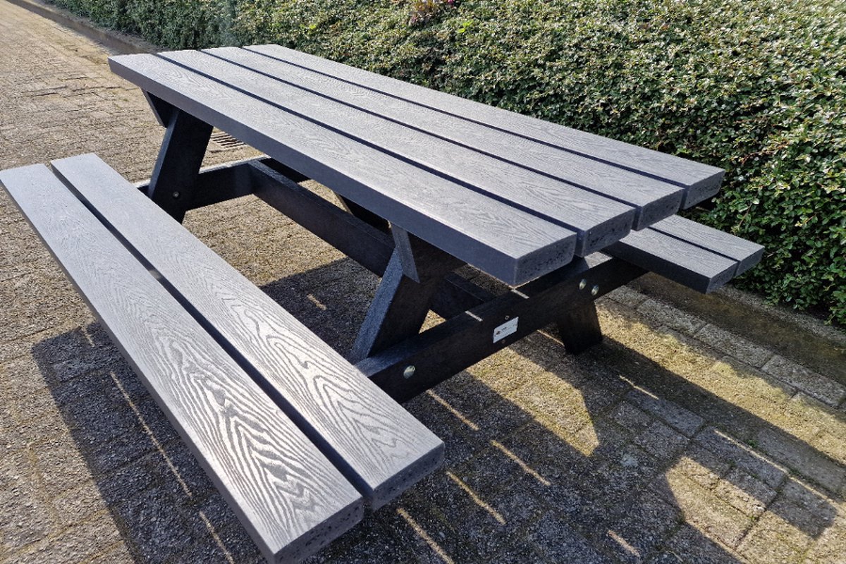 Rockwood® Picknicktafel Woodblend Quartz Brown - Zwaar Kunststof (5cm dik) Houtnerf 1.80m inclusief montage op locatie Naturel