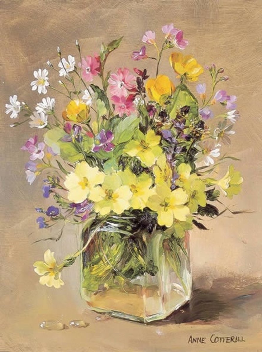 Dubbele kaart met env. April bloemen 15x20cm