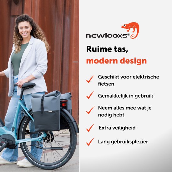 New Looxs Nyborg Double - Dubbele Fietstas - Geschikt voor Electrische Fietsen - Waterdicht Polyester - 34 Liter - Zwart & Grijs van New Looxs — afbeelding 2