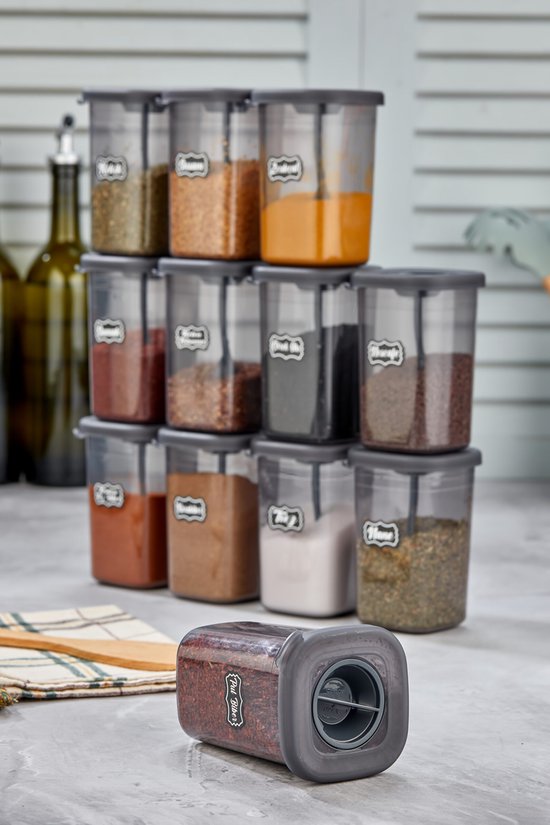 GLOSKIN Kruidenglazen pot set, kruidenpot met bamboedeksel, 12-delige