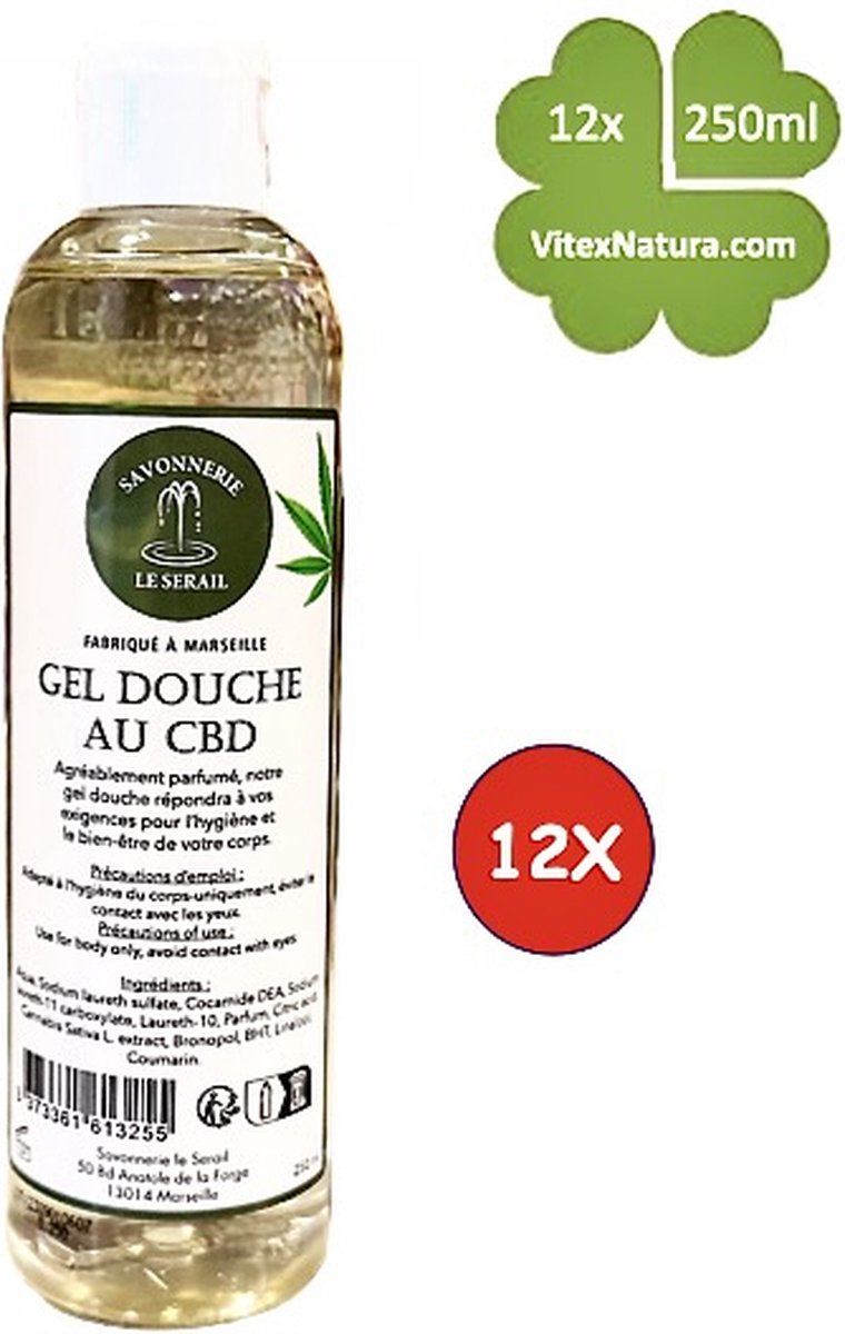 Marseille zeep | CBD cannabis | douche en badgel 12x250ml | Ambachtelijke zeep van Le Serail