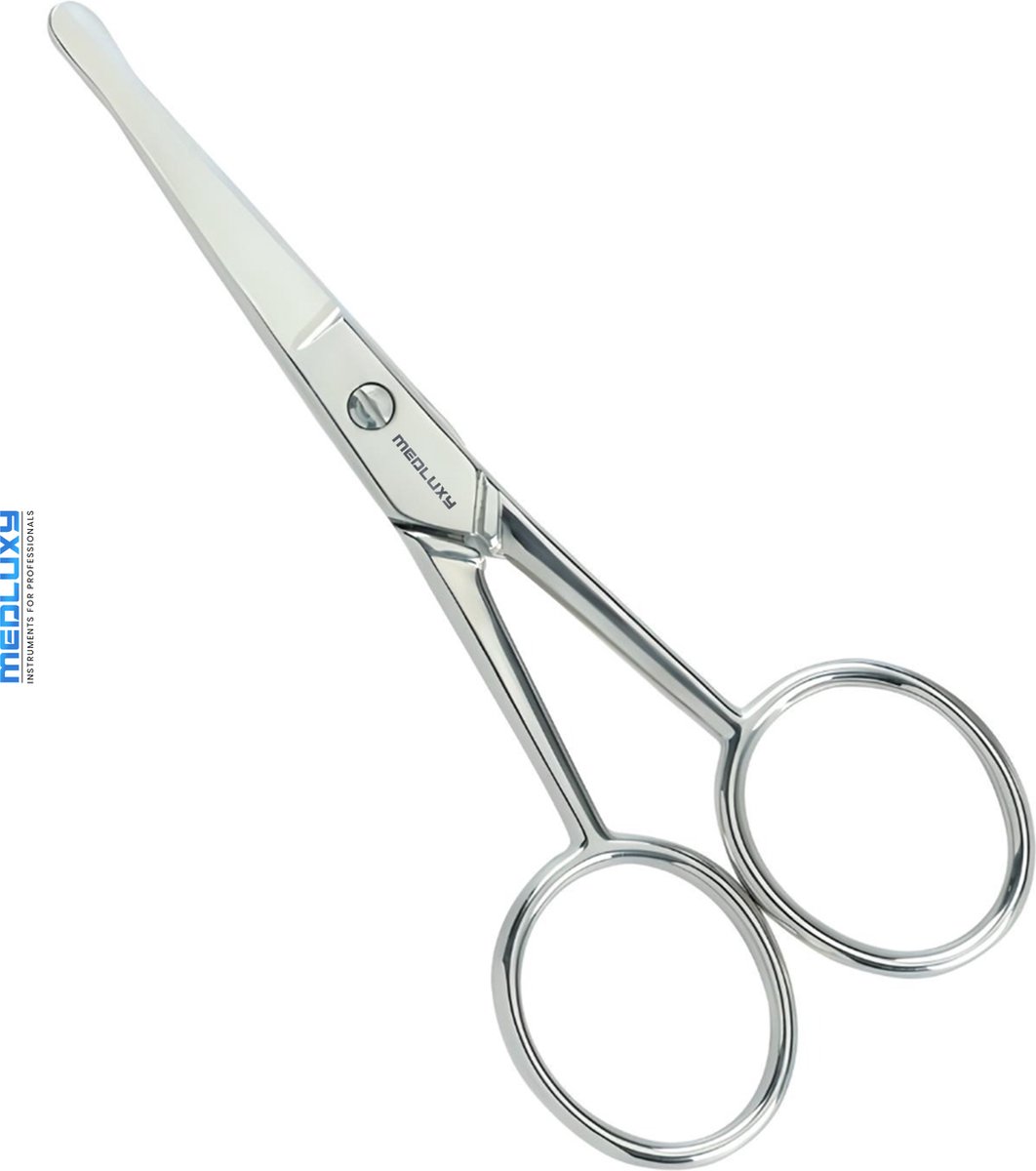 MEDLUXY® - Gezichthaar Schaar - voor knippen van Neus, Wenkbrauw, Snor, Baard, Oorhaar - Rechte Schaarbladen - Rechtshandig - 11 cm - stompe punt (baardschaar, snorschaar, wenkbrauw schaartje)