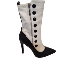 RUON-ENKELLAARSJE IN WHITE LEDERLOOK -BLACK DETAILS-NAALDHAK 9 CM-41