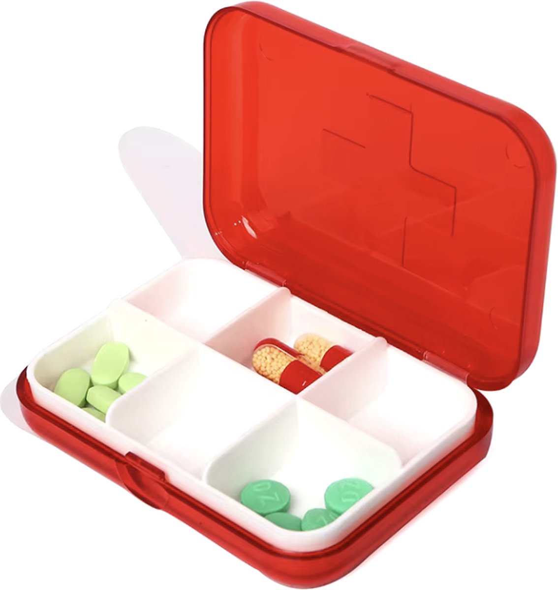Goedkoopste CHPN - Medicijndoosje - Pillendoosje - Medicijnen boxje - Rood - 6 vaks - Uitneembaar bakje - Reisdoosje voor medicijnen - Klein pillendoosje