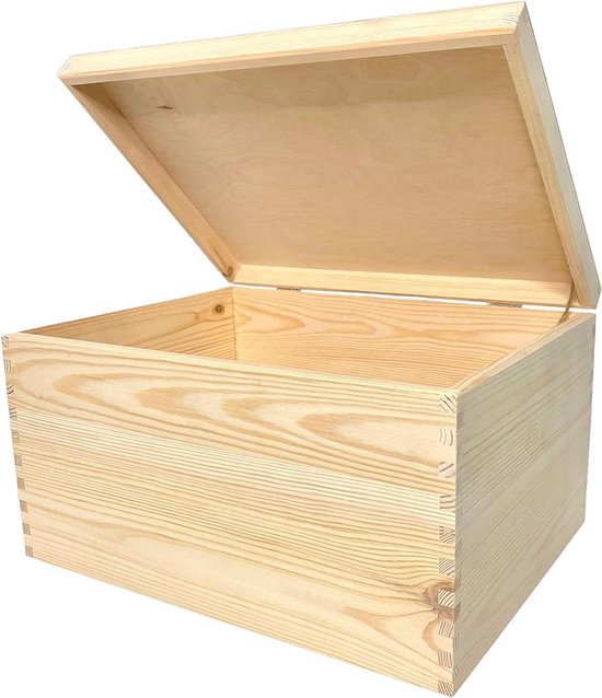 Houten kist met deksel, gevlamd, 40 x 30 x 22 cm, opbergkist van