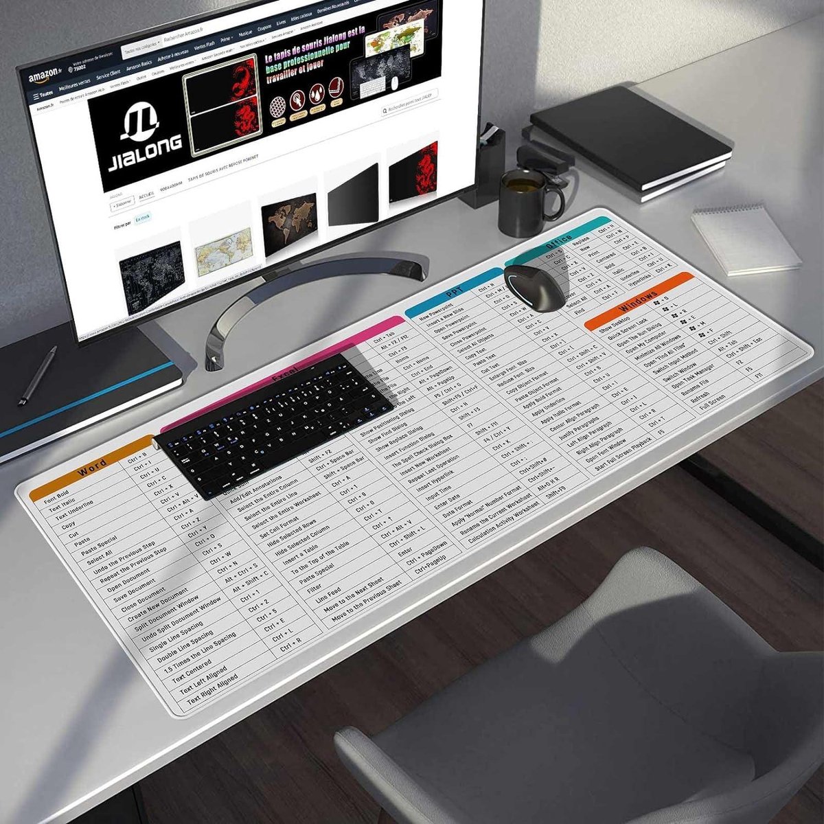 Grand Tapis De Souris XXL 900x400mm Avec Raccourcis Excel