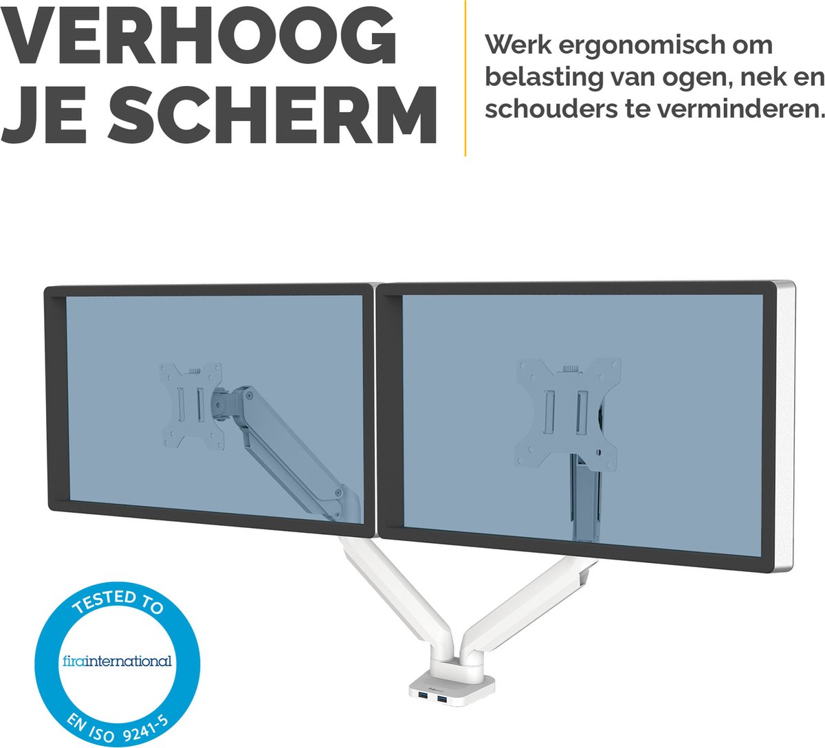 Fellowes Platinum Dubbele Monitorarm – Wit thumbnail 3